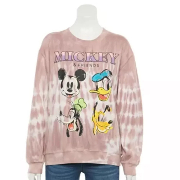 Disney Mickey & Friends Fab Four Purple Tie Dye Junior Cropped Sweatshirt - Picture 1 of 3